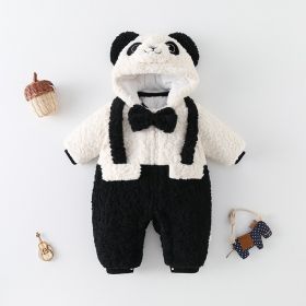 Clothes For Babies Winter Clothing Thickened Fleece-lined Baby Going Out Clothes (Option: Black-90cm)