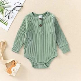 Infant Sunken Stripe Cotton Long Sleeve Triangle Rompers (Option: Green-80cm)