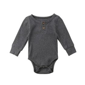 Infant Sunken Stripe Cotton Long Sleeve Triangle Rompers (Option: Gray-80cm)