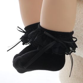 Baby Children Princess Socks Lace Bow Girls Spring (Option: Black-3 To 5 Years Old)