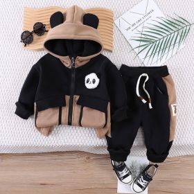 Boys And Girls Casual Fleece-lined Two-piece Suit (Option: Coffee-120cm)