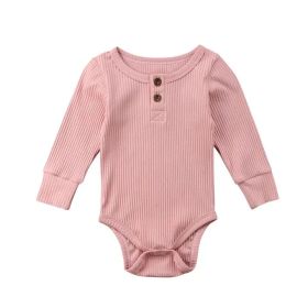 Infant Sunken Stripe Cotton Long Sleeve Triangle Rompers (Option: Pink-80cm)