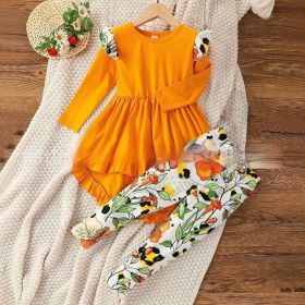 Autumn And Winter Ins Children Flounced Sleeve Printing Suit (Option: Yellow-120)