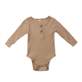 Infant Sunken Stripe Cotton Long Sleeve Triangle Rompers (Option: Khaki-80cm)