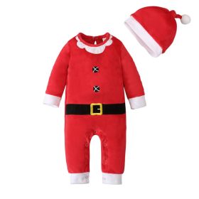 Santa Claus Long-sleeved Romper Romper Hat Two-piece Children's Clothing Ins (Option: Red CC01917-90 Yards)