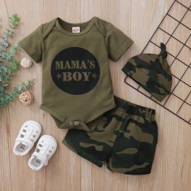 Printed Short Sleeved Camouflage Shorts And Hat Three Piece Set For Boys And Children's Clothing (Option: Army Green-6 To12M90)