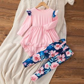 Autumn And Winter Ins Children Flounced Sleeve Printing Suit (Option: Pink-110)