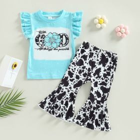 Fashion New Girls' Sleeveless Lace Suit (Option: Sky Blue-110cm)