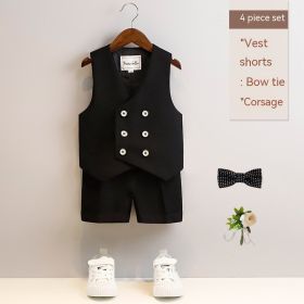 Boys Spring And Summer Short Sleeve Vest Suit (Option: Black 4 Pieces-170cm)