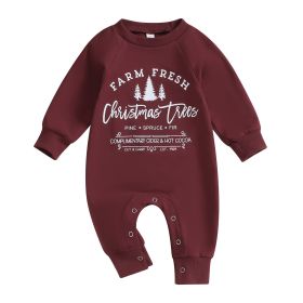 Baby Boys And Girls Long Climbing Jumpsuit Christmas (Option: Dark Red-80cm)